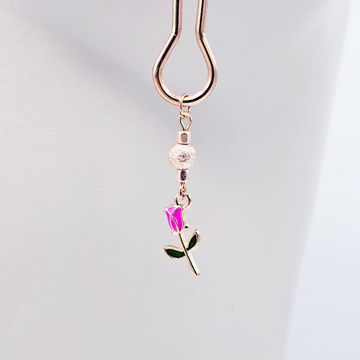 BDSM Nipple Clamps, Rose Gold Straight Tweezer Nipple Clamps with Flowers.