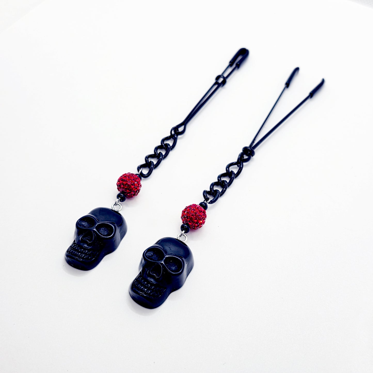 Black Tweezer Clamps with Skulls. Gothic Nipple Clamps.