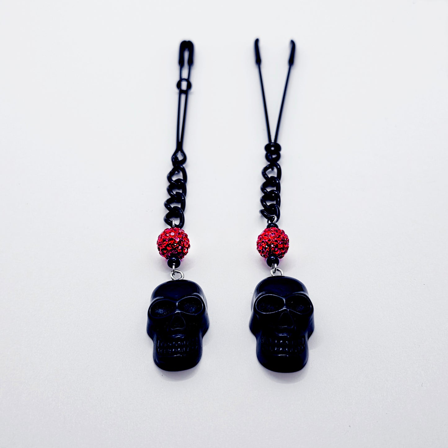 Black Tweezer Clamps with Skulls. Gothic Nipple Clamps.