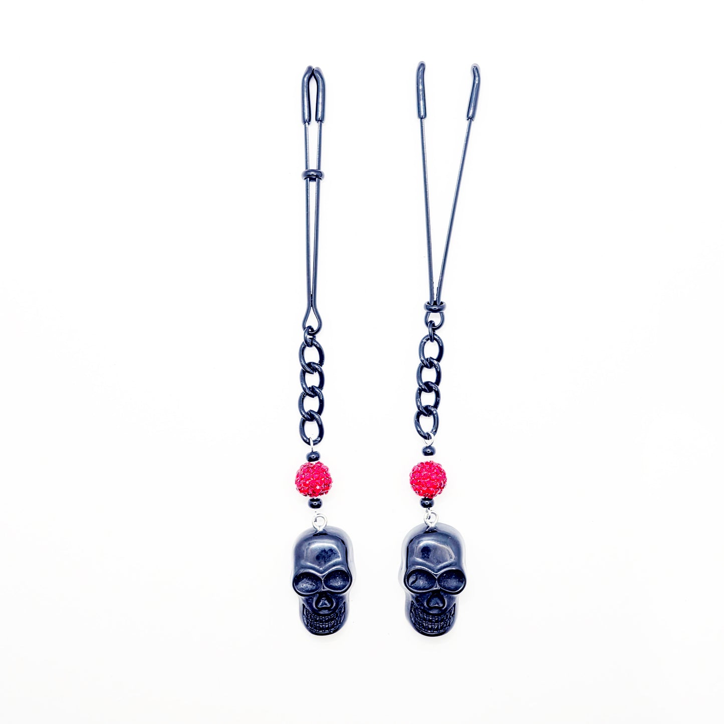Black Tweezer Clamps with Skulls. Gothic Nipple Clamps.
