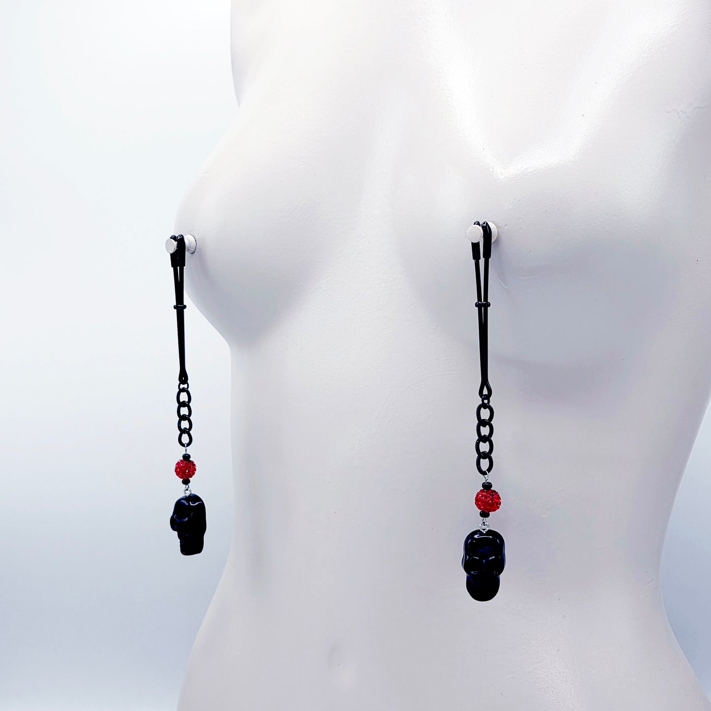 Black Tweezer Clamps with Skulls. Gothic Nipple Clamps.