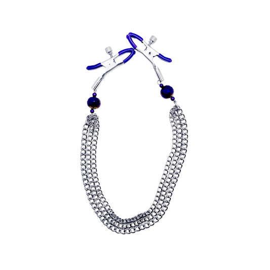 Adjustable Clamps, Purple, with Multiple Chains Attached.