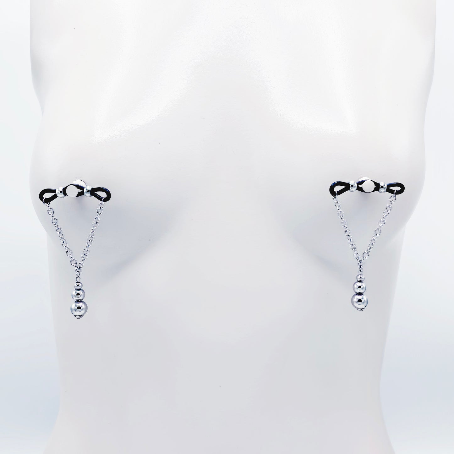 Fake Nipple Piercings with Stainless Steel Chain and Weighted Beads, Nipple Noose Barbells. Unisex MATURE Body Jewelry