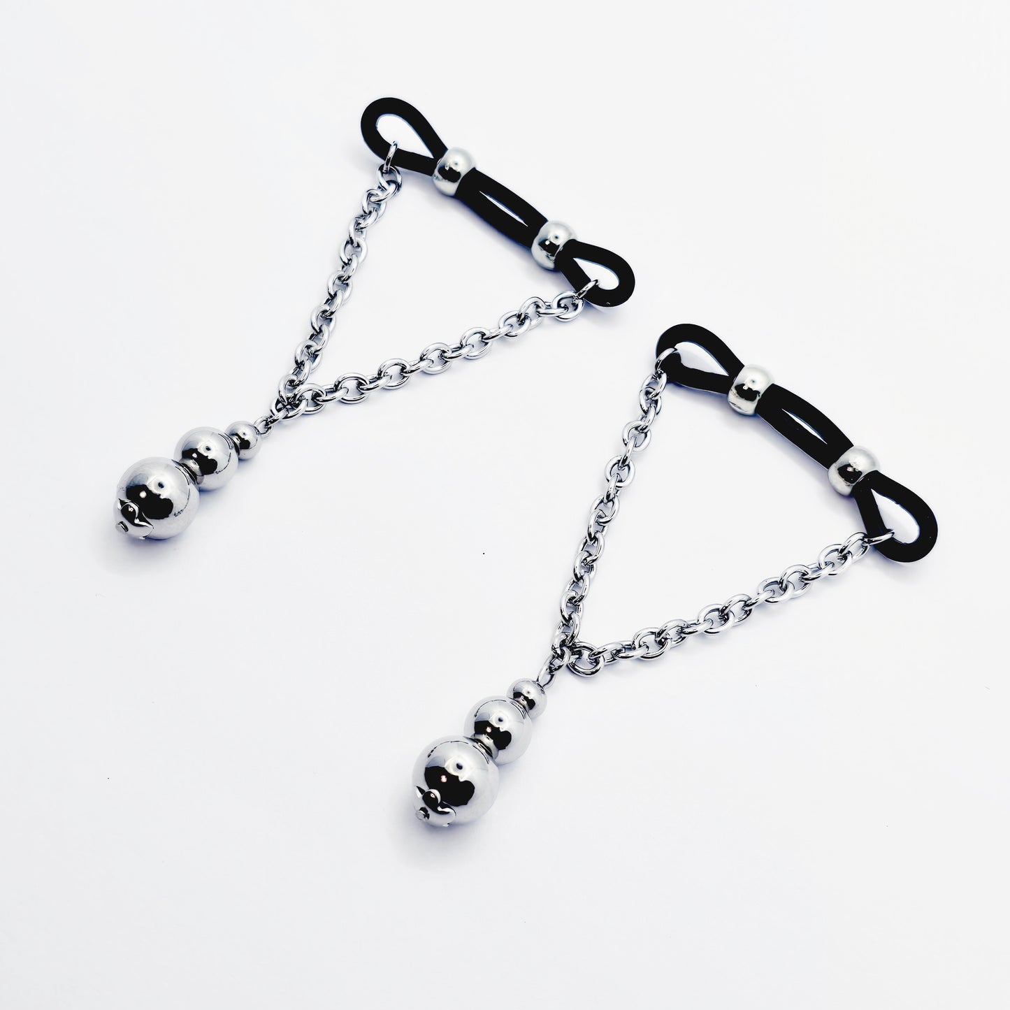 Fake Nipple Piercings with Stainless Steel Chain and Weighted Beads, Nipple Noose Barbells. Unisex MATURE Body Jewelry