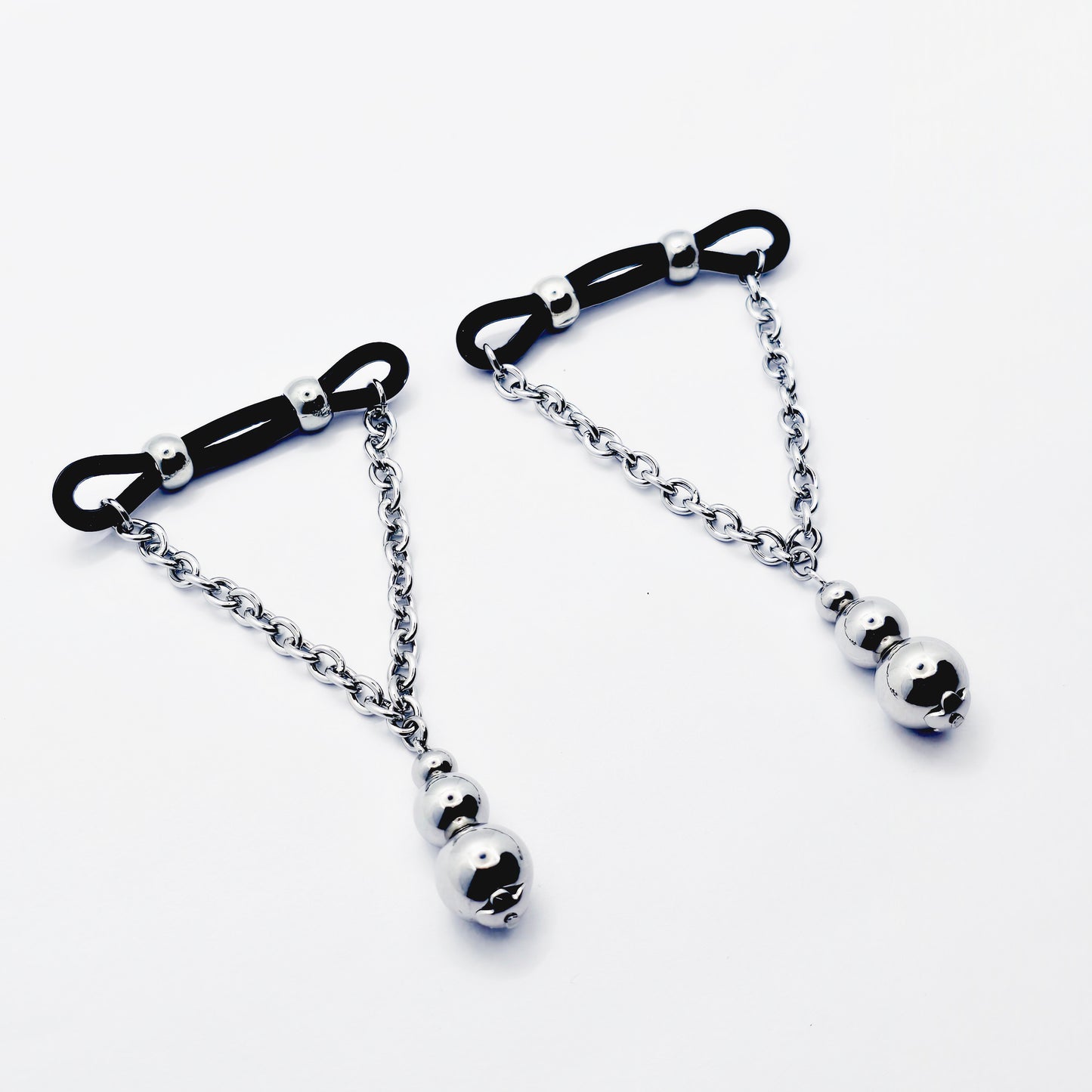 Fake Nipple Piercings with Stainless Steel Chain and Weighted Beads, Nipple Noose Barbells. Unisex MATURE Body Jewelry