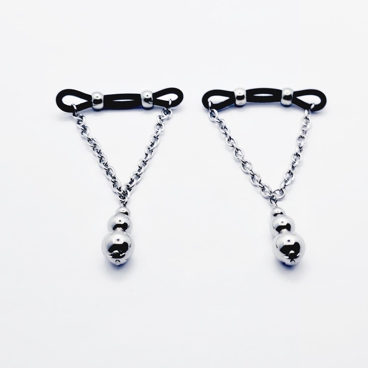 Fake Nipple Piercings with Stainless Steel Chain and Weighted Beads, Nipple Noose Barbells. Unisex MATURE Body Jewelry