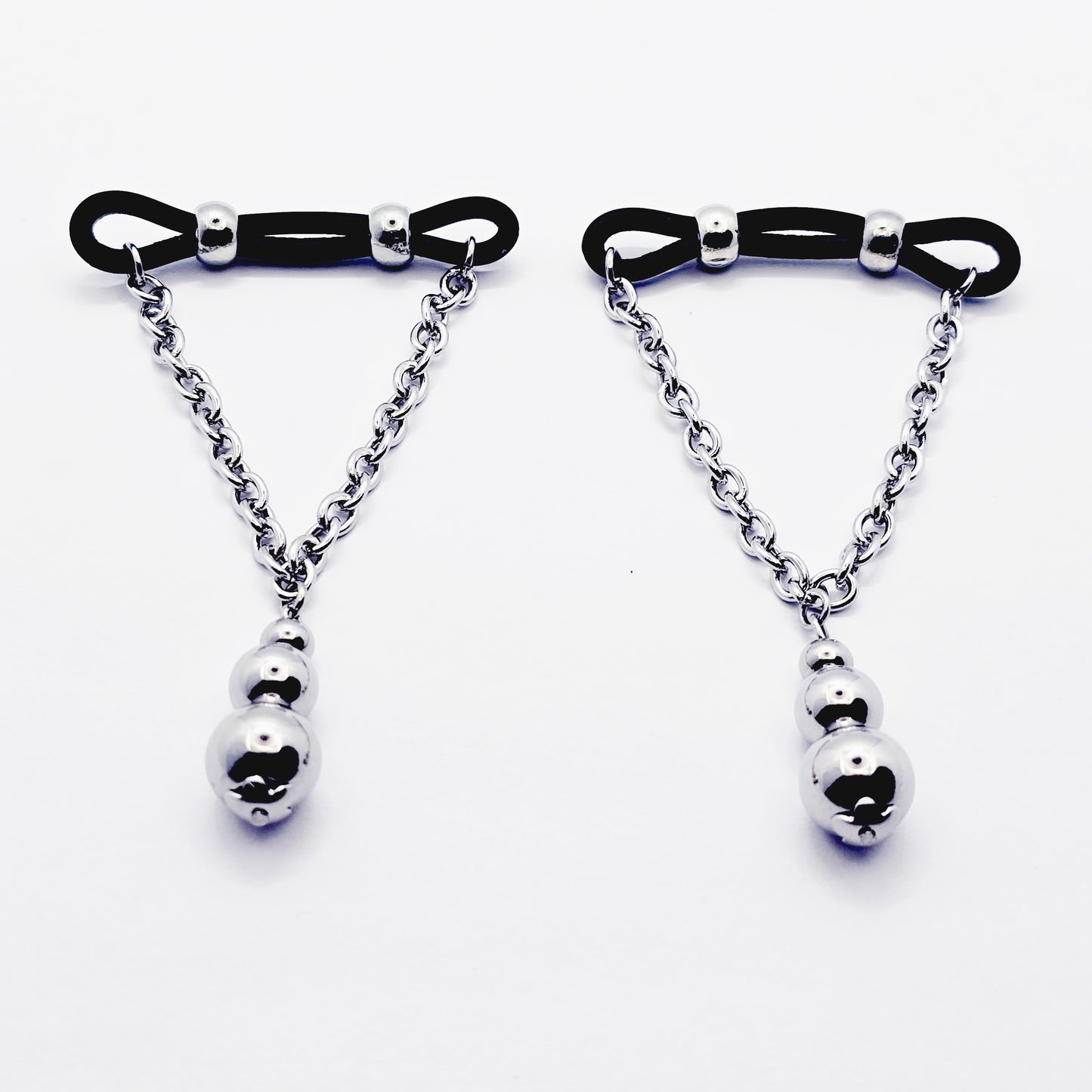 Fake Nipple Piercings with Stainless Steel Chain and Weighted Beads, Nipple Noose Barbells. Unisex MATURE Body Jewelry