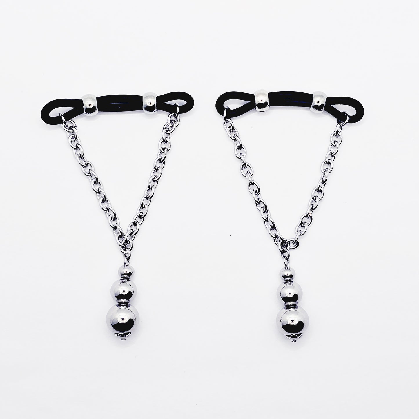 Fake Nipple Piercings with Stainless Steel Chain and Weighted Beads, Nipple Noose Barbells. Unisex MATURE Body Jewelry