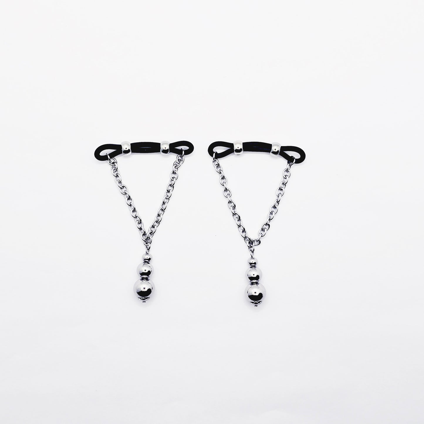 Fake Nipple Piercings with Stainless Steel Chain and Weighted Beads, Nipple Noose Barbells. Unisex MATURE Body Jewelry