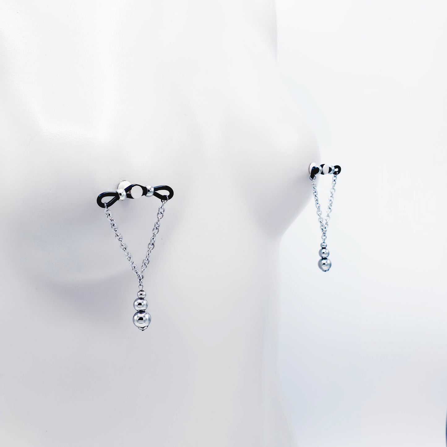 Fake Nipple Piercings with Stainless Steel Chain and Weighted Beads, Nipple Noose Barbells. Unisex MATURE Body Jewelry