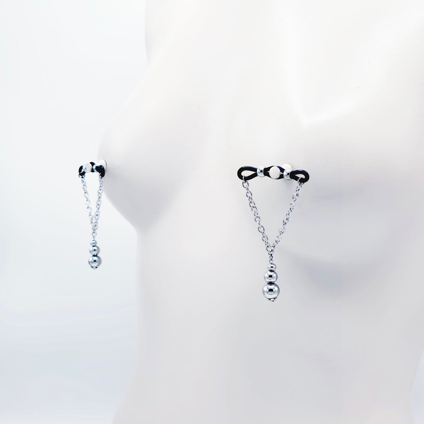 Fake Nipple Piercings with Stainless Steel Chain and Weighted Beads, Nipple Noose Barbells. Unisex MATURE Body Jewelry