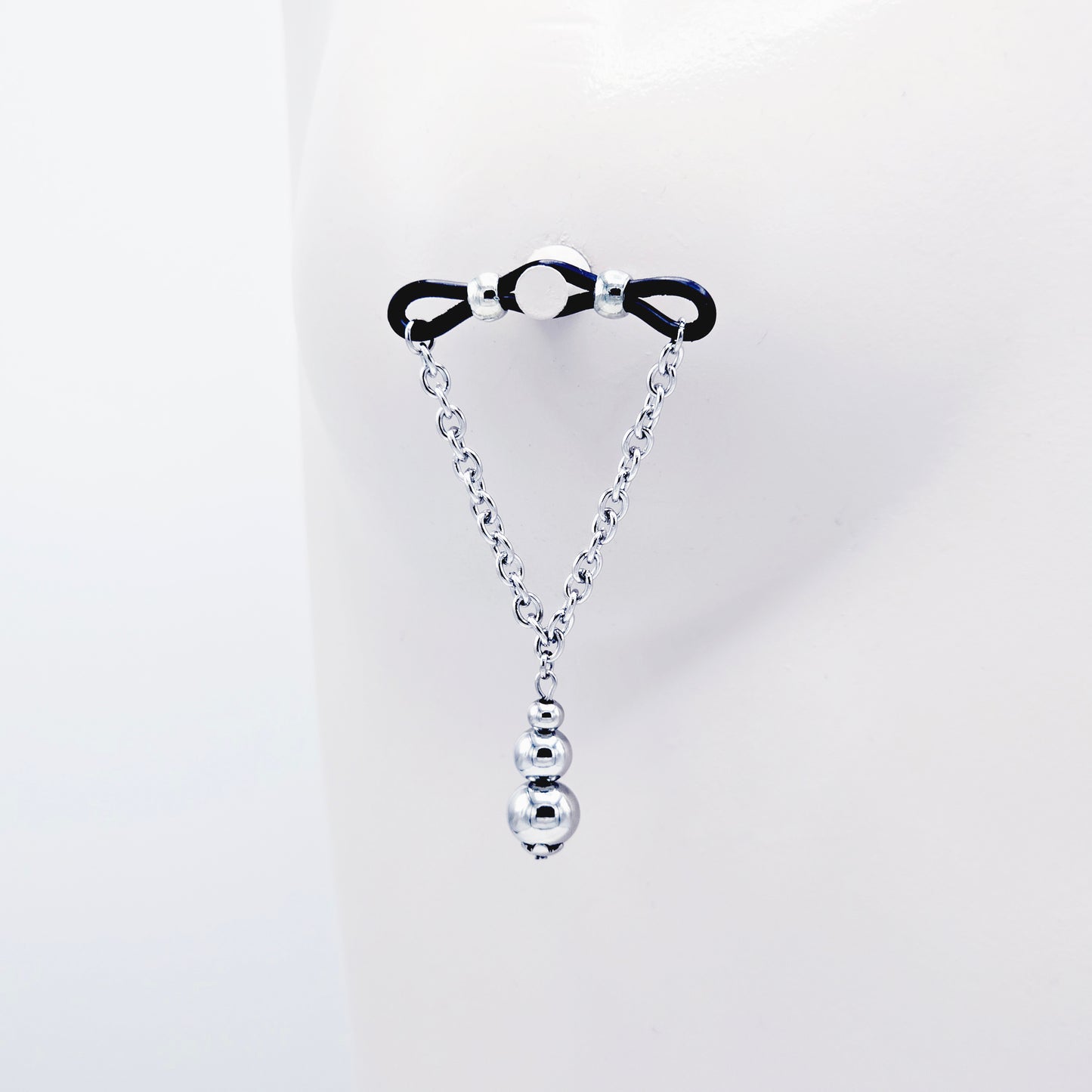 Fake Nipple Piercings with Stainless Steel Chain and Weighted Beads, Nipple Noose Barbells. Unisex MATURE Body Jewelry