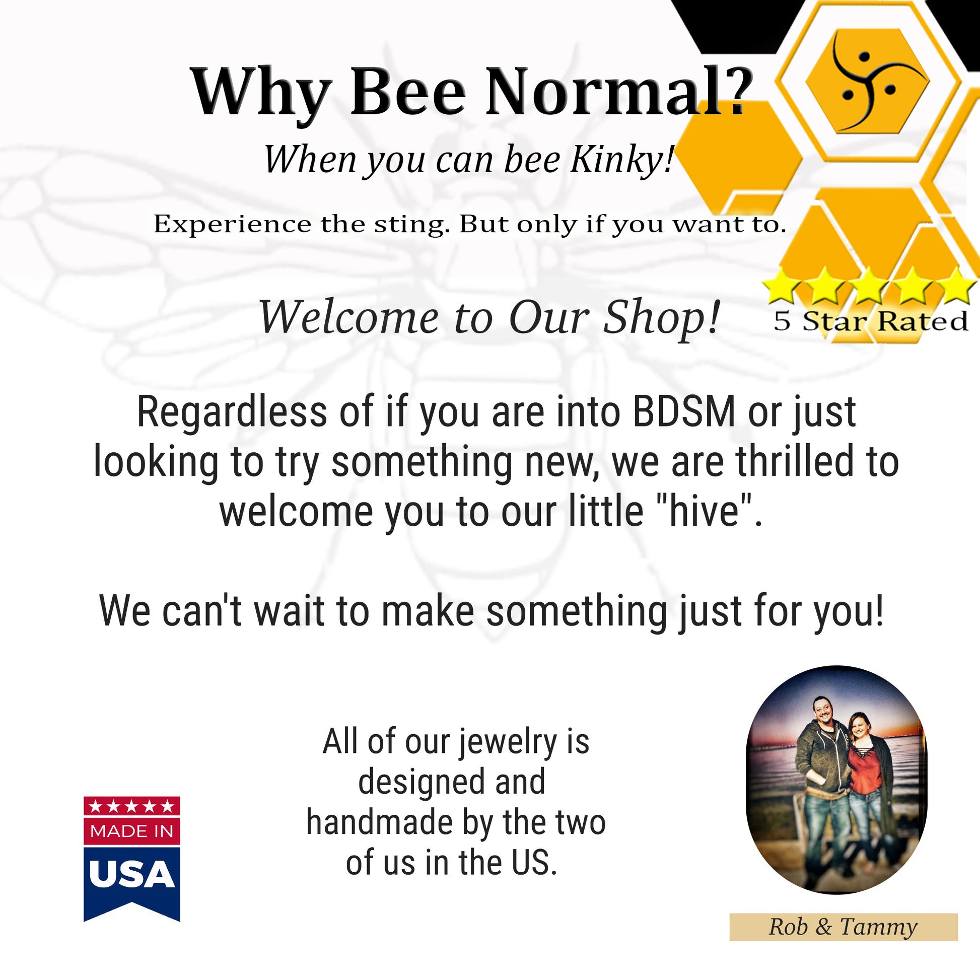 Promotional text for a jewelry shop with a logo and branding elements.