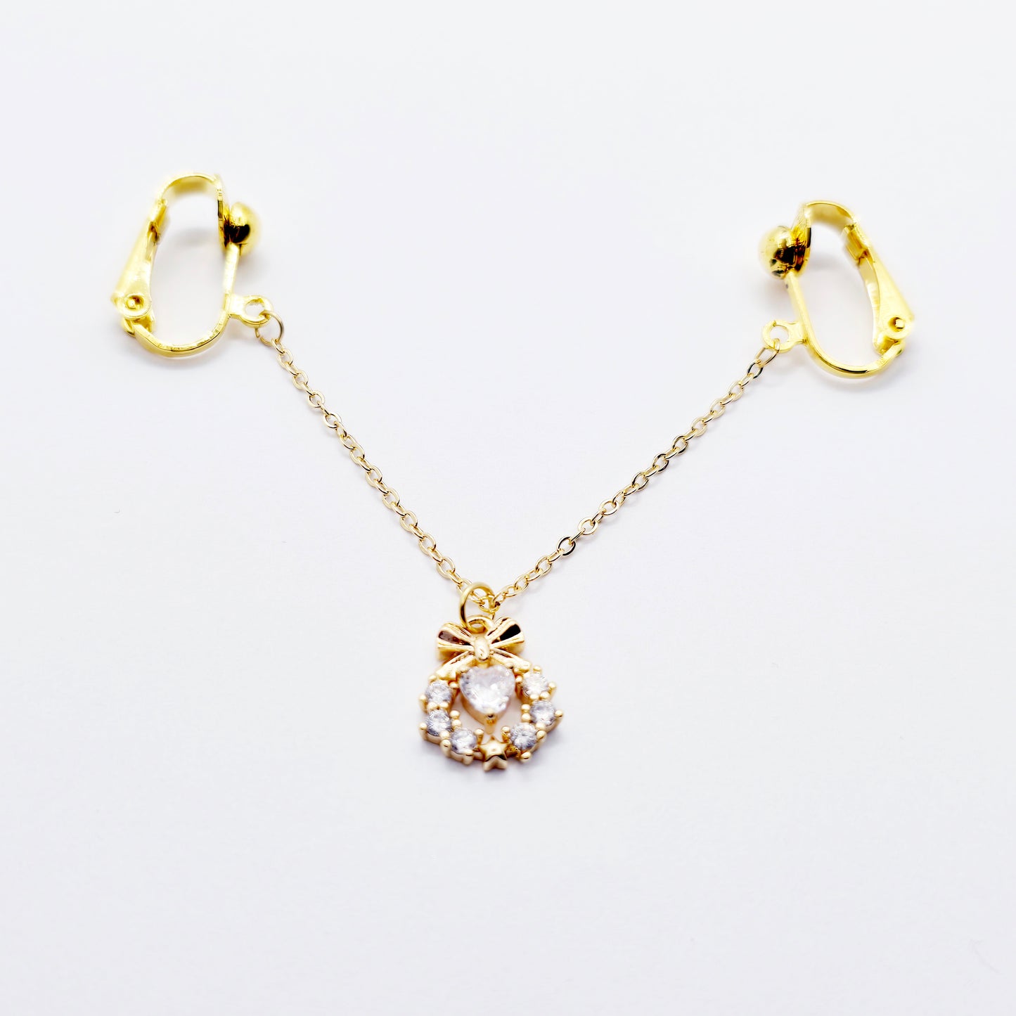 18K Gold and Cubic Zirconia Holiday Wreath Labia Chain Dangle