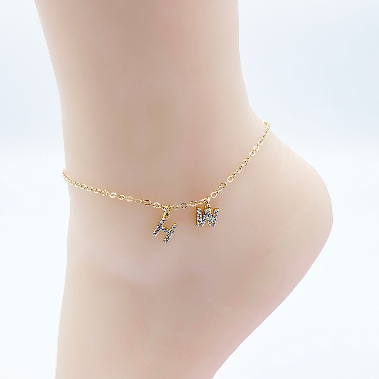 Hotwife Anklet, 18K Real Gold, Discreet Ankle Bracelet with H and W. Swingers Jewelry