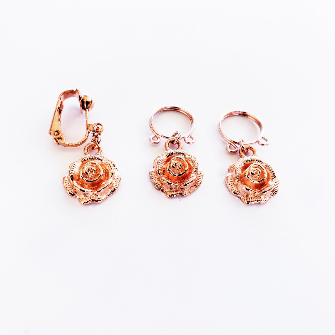 Non Piercing Nipple Rings and VCH Clip With Roses, Rose Gold. MATURE Listing, Vaginal Clitoral Hood, Fake Body Piercing, BDSM