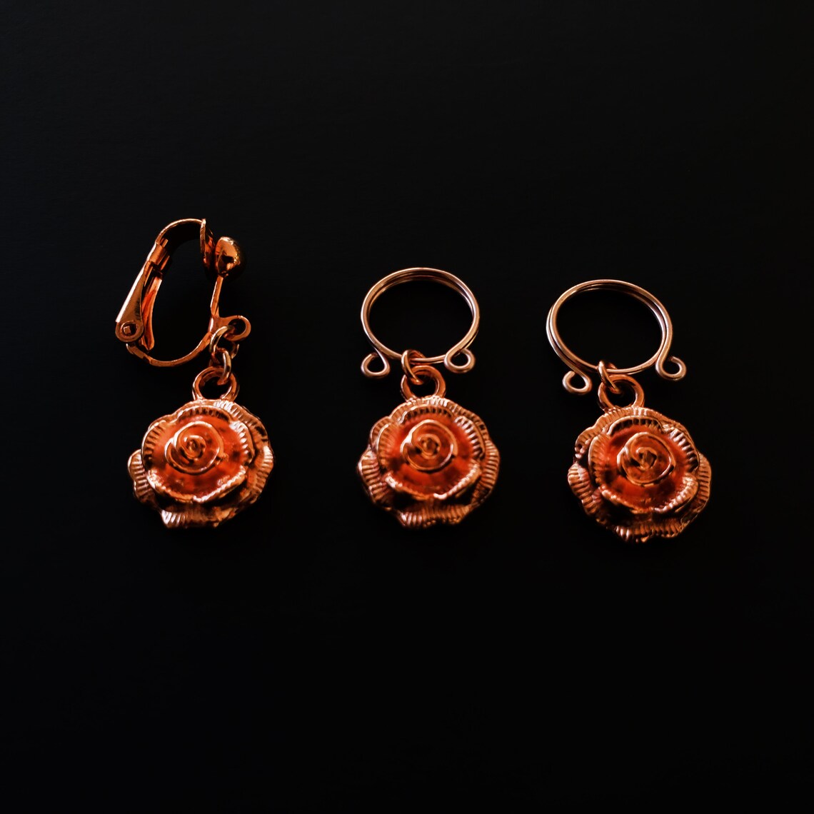 Non Piercing Nipple Rings and VCH Clip With Roses, Rose Gold. MATURE Listing, Vaginal Clitoral Hood, Fake Body Piercing, BDSM