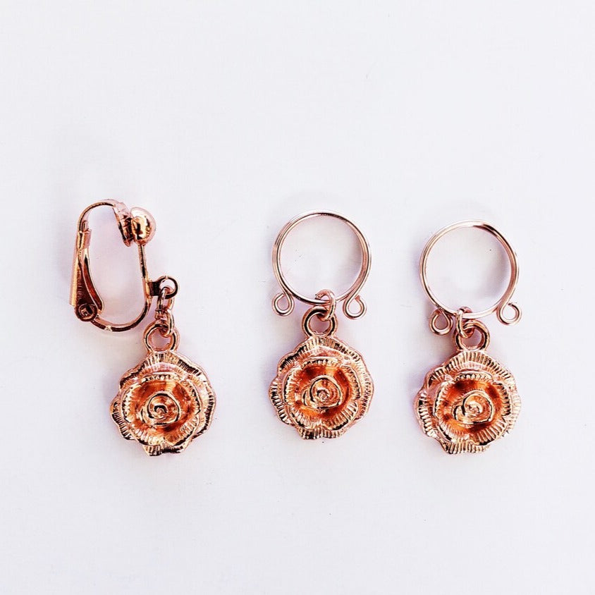 Non Piercing Nipple Rings and VCH Clip With Roses, Rose Gold. MATURE Listing, Vaginal Clitoral Hood, Fake Body Piercing, BDSM