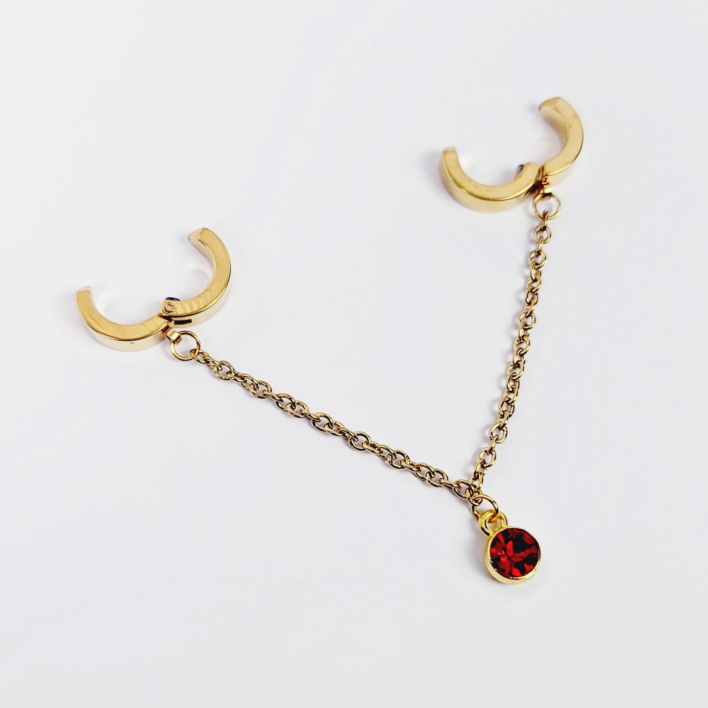 Faux Piercing Chain Dangle, Gold Stainless Steel with Gemstone Dangle. Non Piercing,  Body Jewelry, MATURE