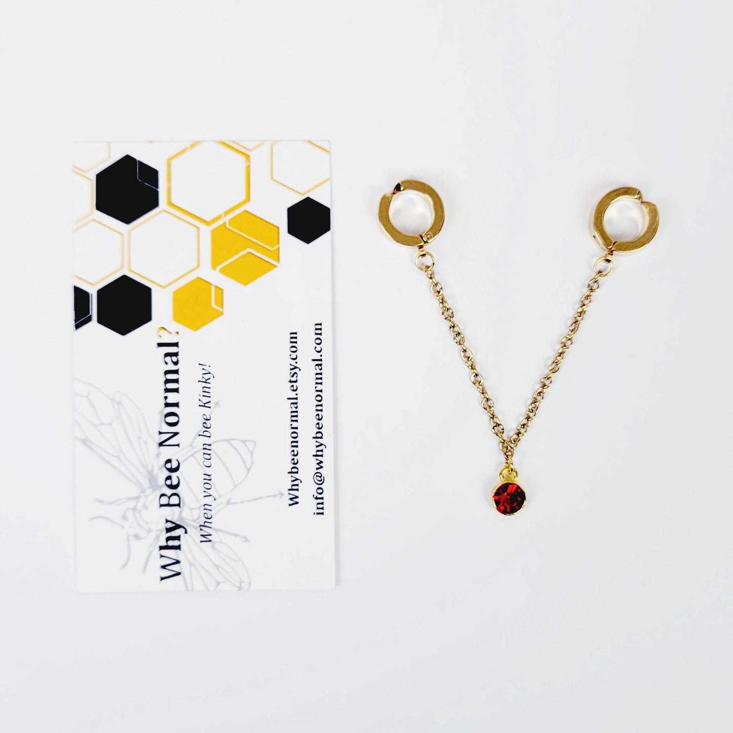 Faux Piercing Chain Dangle, Gold Stainless Steel with Gemstone Dangle. Non Piercing,  Body Jewelry, MATURE