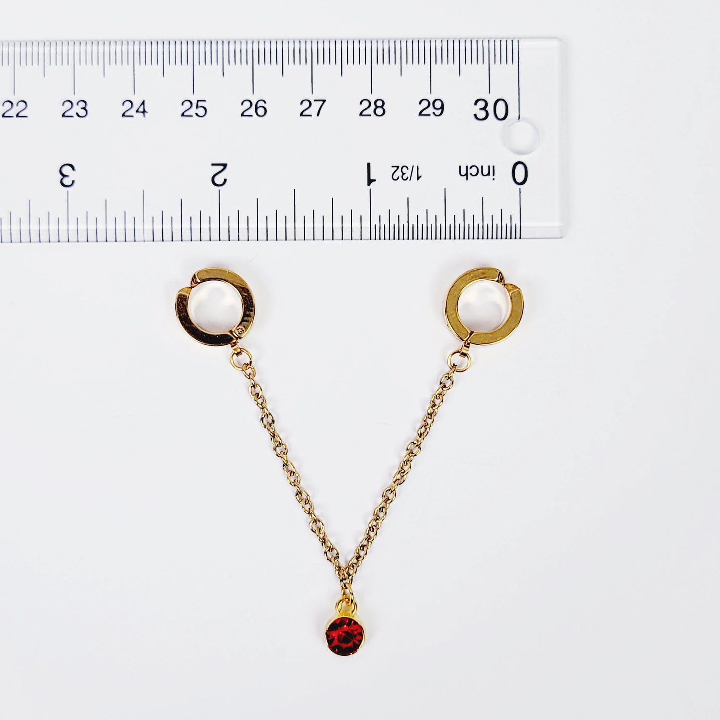 Faux Piercing Chain Dangle, Gold Stainless Steel with Gemstone Dangle. Non Piercing,  Body Jewelry, MATURE