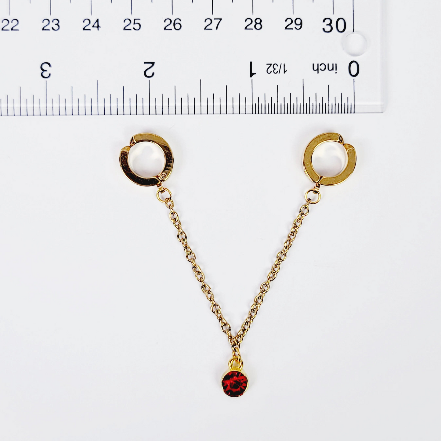 Faux Piercing Chain Dangle, Gold Stainless Steel with Gemstone Dangle. Non Piercing,  Body Jewelry, MATURE