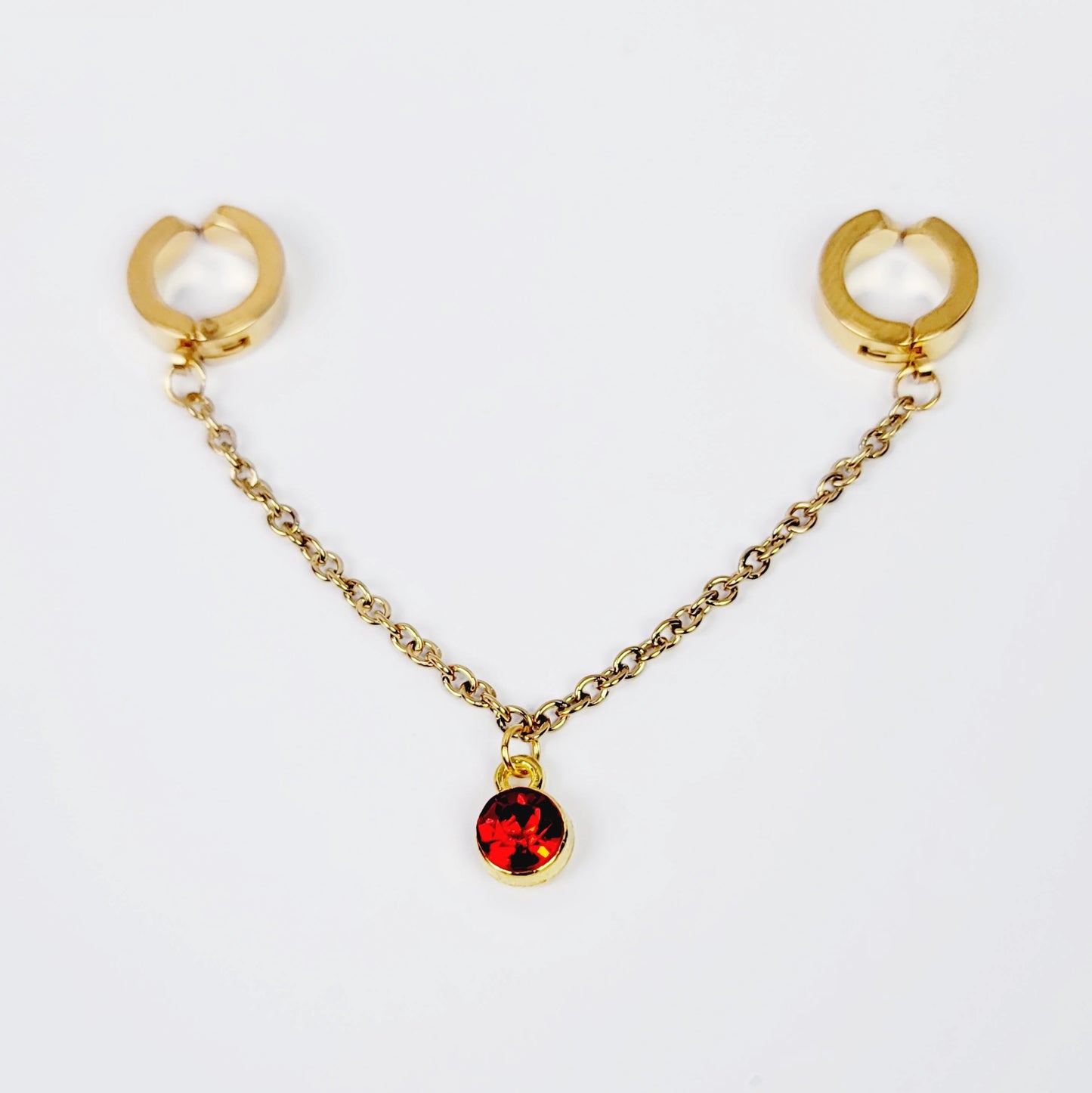 Faux Piercing Chain Dangle, Gold Stainless Steel with Gemstone Dangle. Non Piercing,  Body Jewelry, MATURE