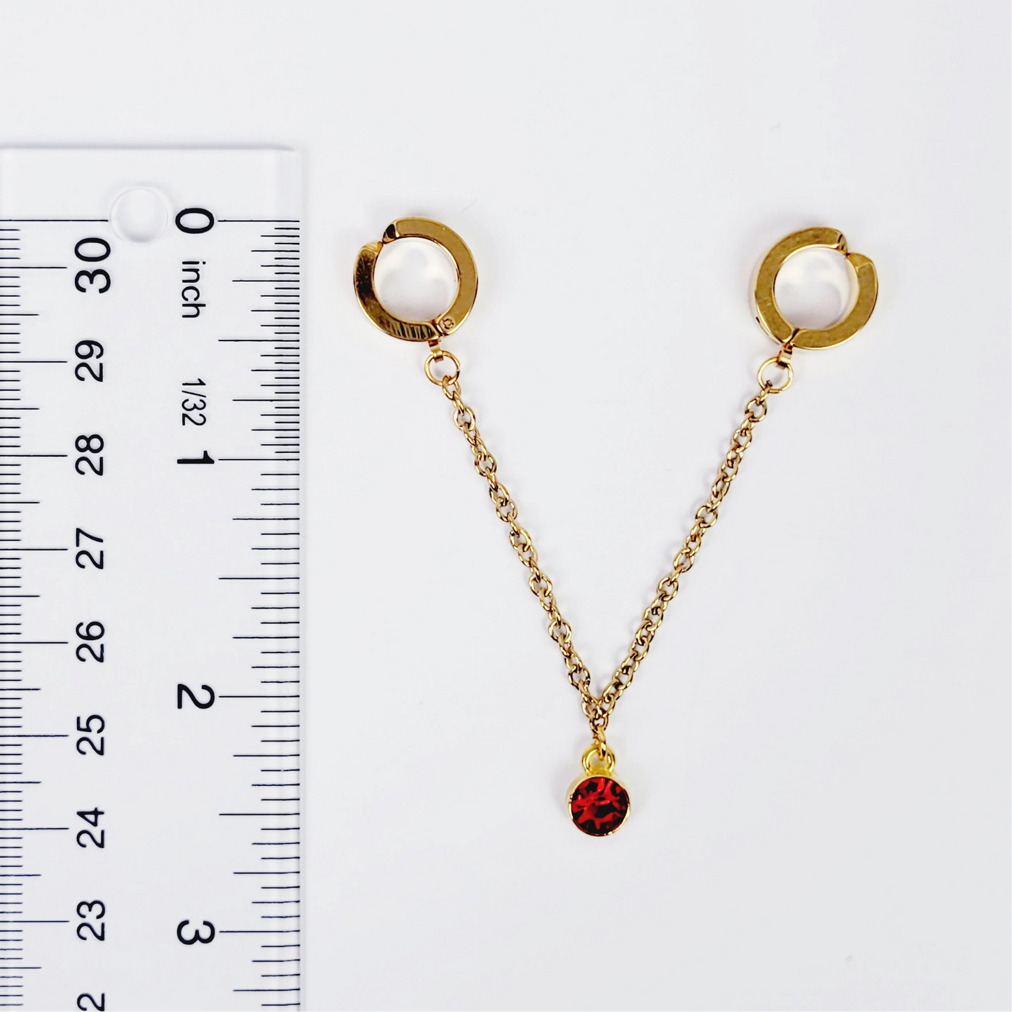 Faux Piercing Chain Dangle, Gold Stainless Steel with Gemstone Dangle. Non Piercing,  Body Jewelry, MATURE