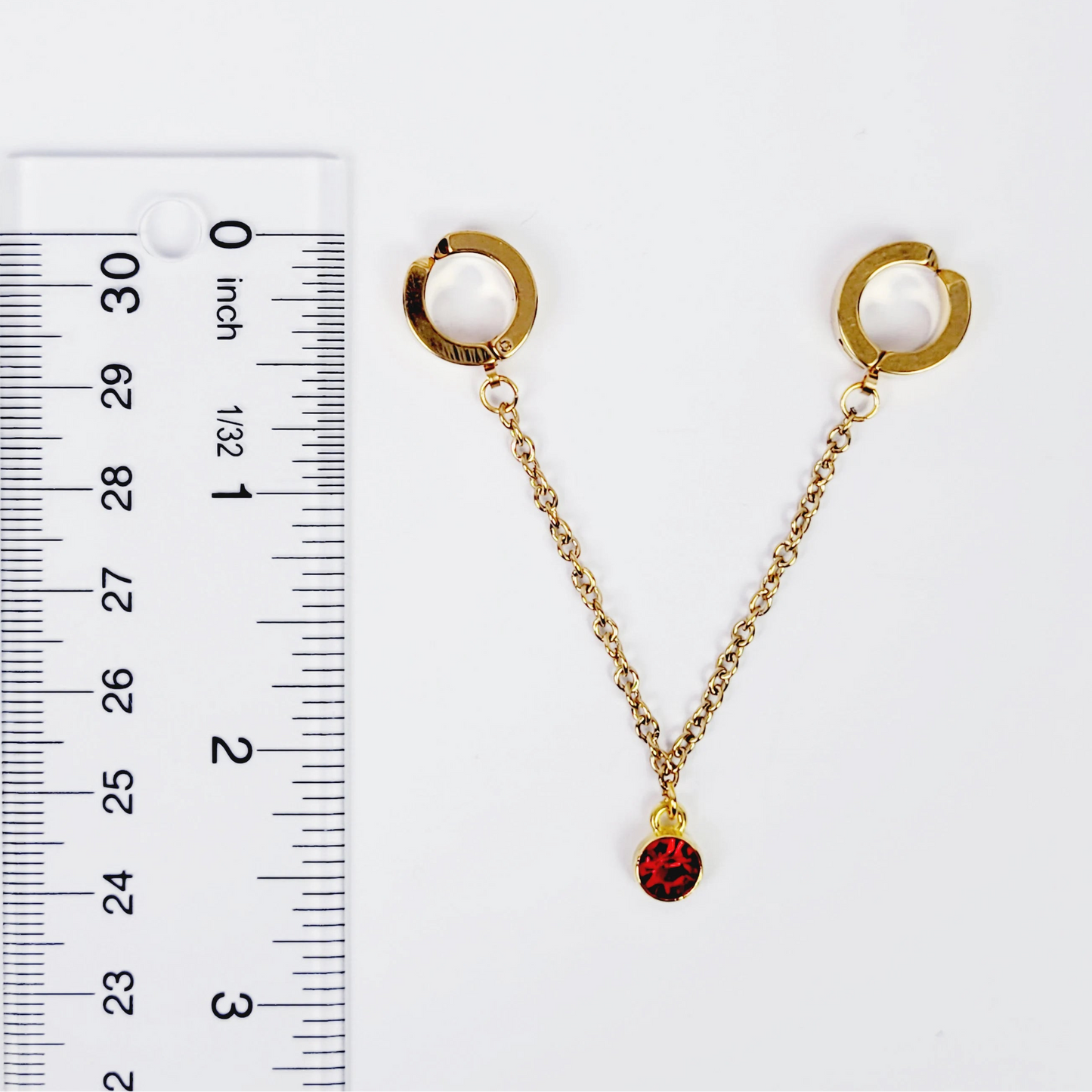 Faux Piercing Chain Dangle, Gold Stainless Steel with Gemstone Dangle. Non Piercing,  Body Jewelry, MATURE