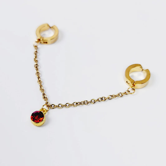 Faux Piercing Chain Dangle, Gold Stainless Steel with Gemstone Dangle. Non Piercing,  Body Jewelry, MATURE