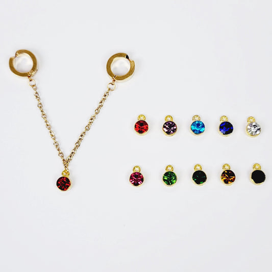 Faux Piercing Chain Dangle, Gold Stainless Steel with Gemstone Dangle. Non Piercing,  Body Jewelry, MATURE