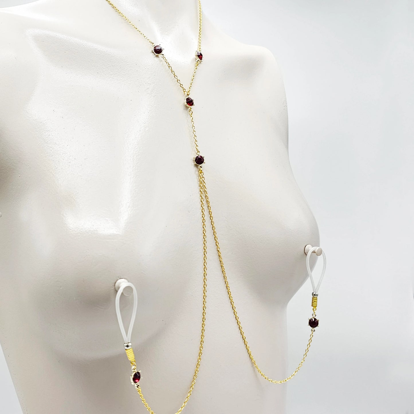 Necklace To Nipple with Gemstones. Choose Non-Piercing Nooses, Nipple Clamps, or use with your Piercings.