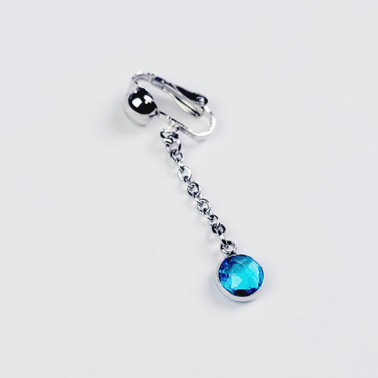 Non Piercing VCH Clip with Stainless Steel Chain and Blue Gemstone. Vaginal Clitoral Jewelry