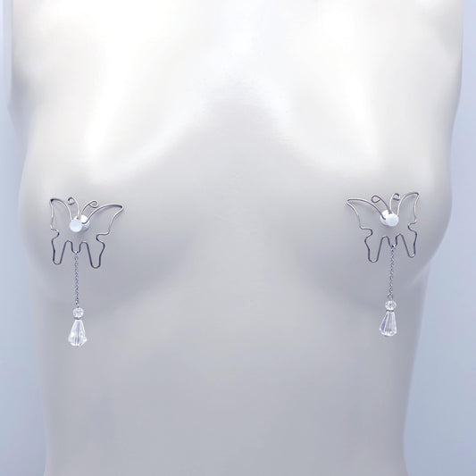 Butterfly Nipple Shields, Stainless Steel, with Crystals.