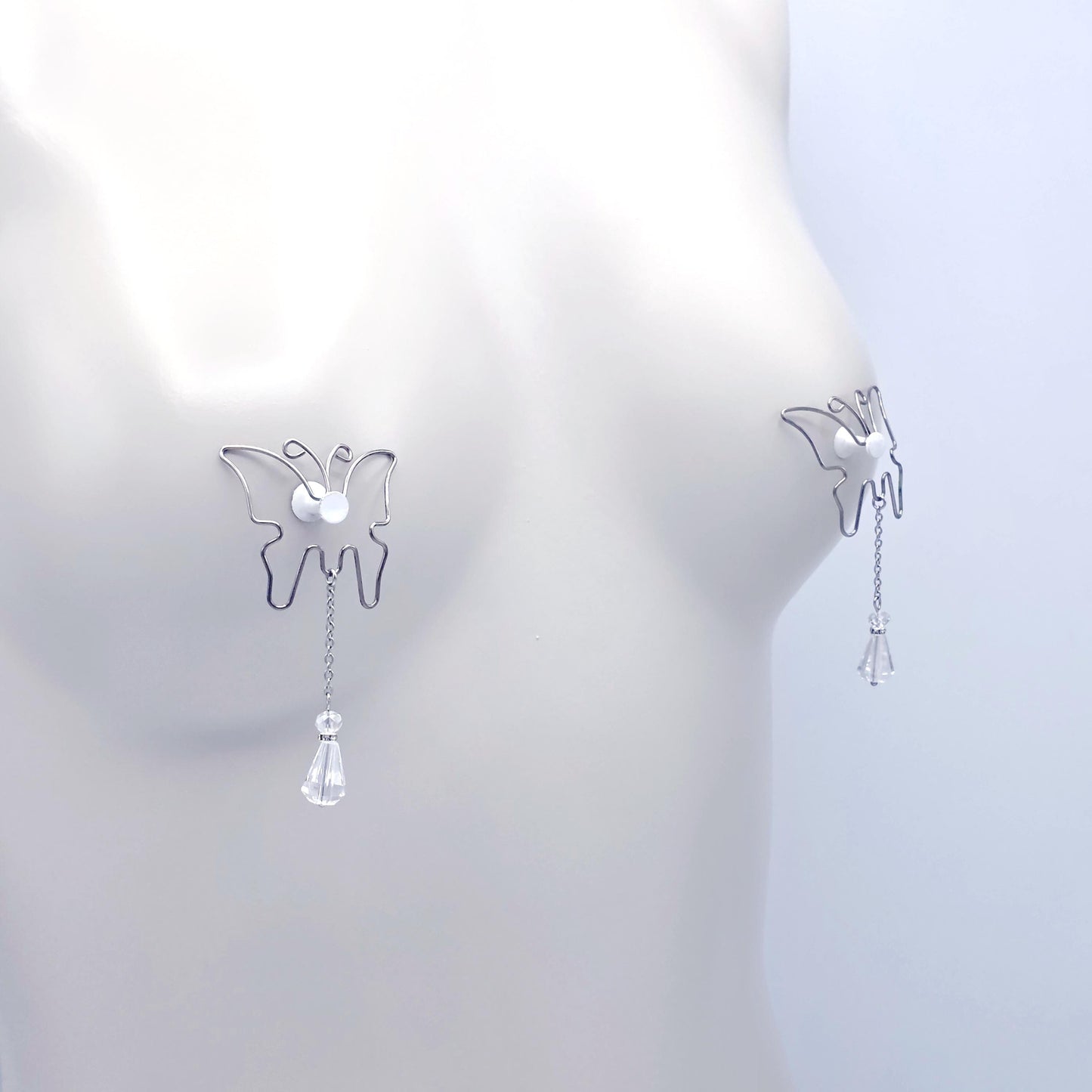 Butterfly Nipple Shields, Stainless Steel, with Crystals.