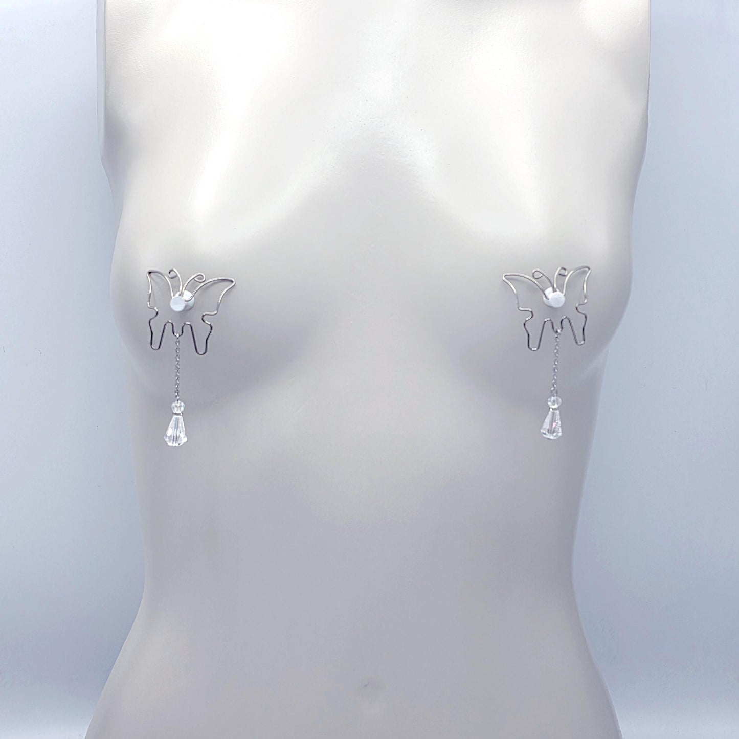 Butterfly Nipple Shields, Stainless Steel, with Crystals.