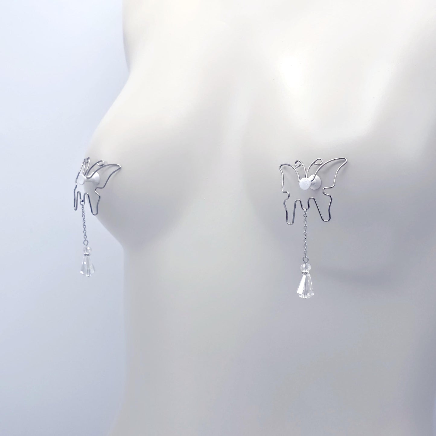 Butterfly Nipple Shields, Stainless Steel, with Crystals.