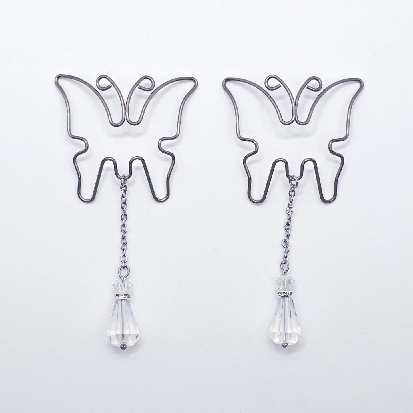 Butterfly Nipple Shields, Stainless Steel, with Crystals.