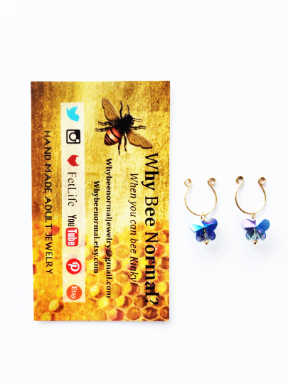 Gold and Crystal Butterfly Nipple Rings Non Piercing. BDSM, Nipple Clamps