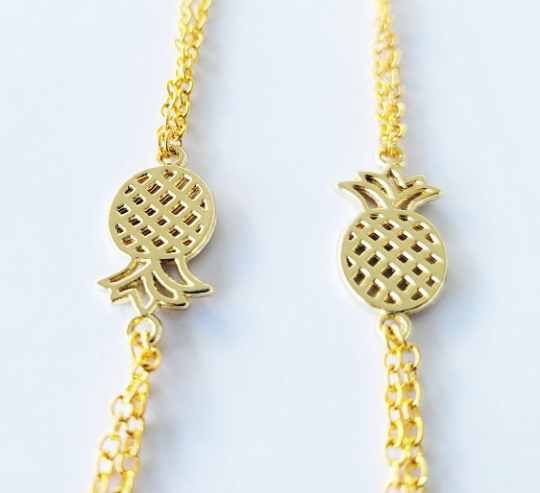 Gold Erotic Pineapple Necklace with Non Piercing Nipple Nooses or Clamps. Alternative Lifestyle, Swingers