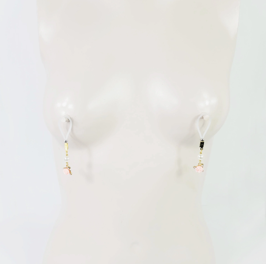 Non Piercing Nipple Dangles or Clamps with Rose and Pearls. Choose Nipple Nooses or Your Choice of Clamps. BDSM