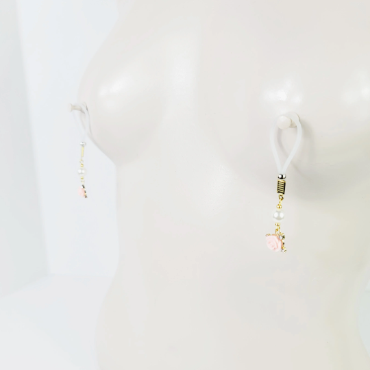 Non Piercing Nipple Dangles or Clamps with Rose and Pearls. Choose Nipple Nooses or Your Choice of Clamps. BDSM