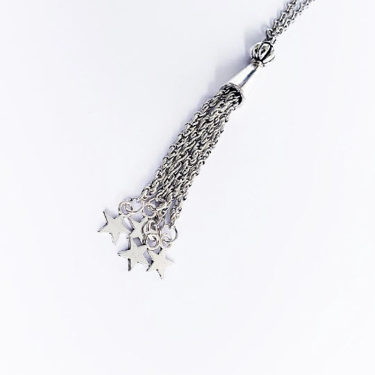 Erotic Silver Backdrop Necklace with Stars and Non Piercing Nipple Nooses or Clamps.