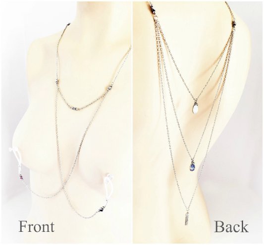 Erotic Multi Strand Backdrop Necklace with Nipple Chains. Choose Non Piercing Nipple Nooses or Clamps. BDSM