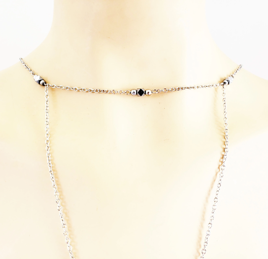 Erotic Multi Strand Backdrop Necklace with Nipple Chains. Choose Non Piercing Nipple Nooses or Clamps. BDSM