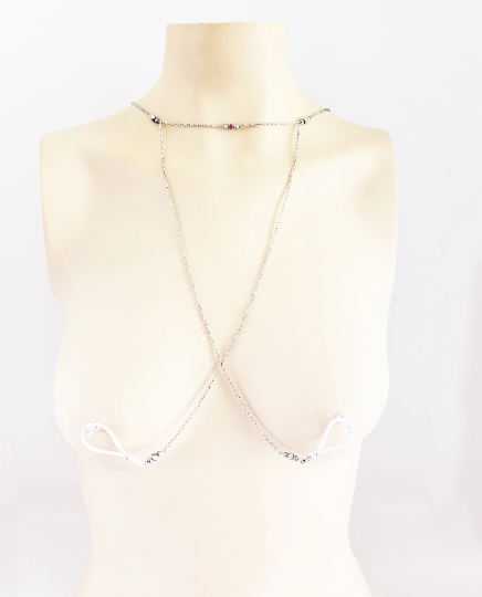 Erotic Multi Strand Backdrop Necklace with Nipple Chains. Choose Non Piercing Nipple Nooses or Clamps. BDSM