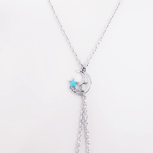 Kinky Moon and Star Necklace to Nipple with Non Piercing Nipple Nooses or Clamps.