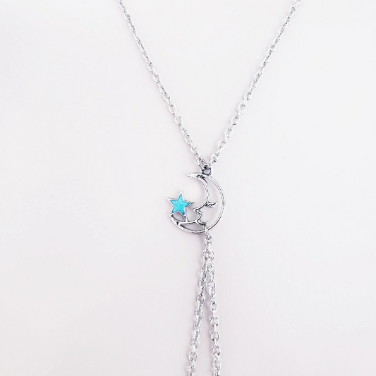 Kinky Moon and Star Necklace to Nipple with Non Piercing Nipple Nooses or Clamps.
