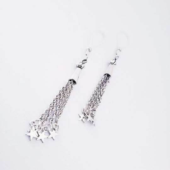 Non Piercing Nipple Dangles with Silver Stars. Choose Nooses or Clamps.
