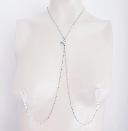 Kinky Moon and Star Necklace to Nipple with Non Piercing Nipple Nooses or Clamps.